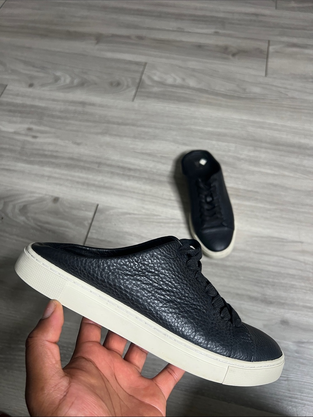 Frye Black Leather Lace-Up Clog Sneakers with Cream Soles